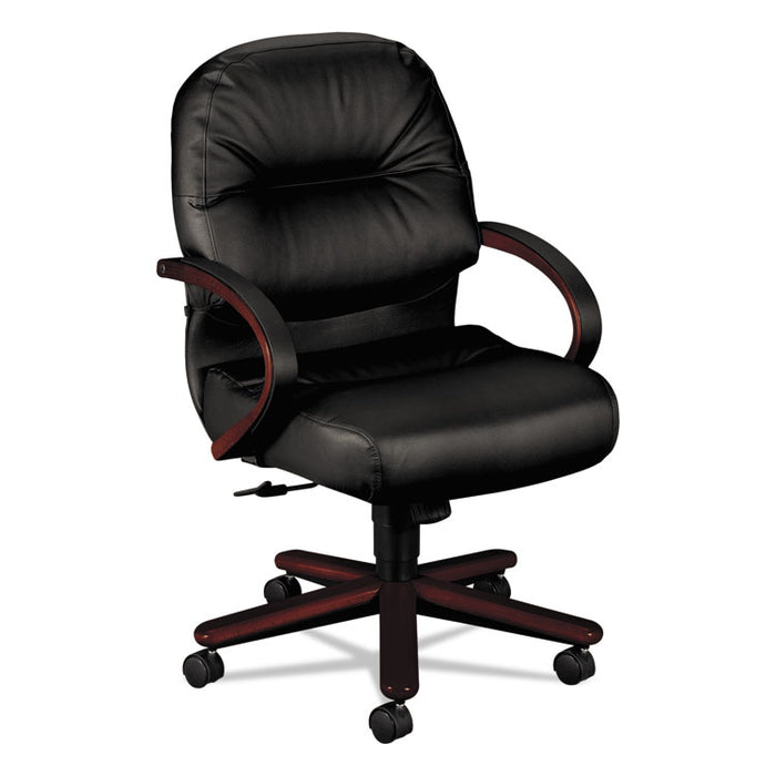 Pillow-Soft 2190 Managerial Mid-Back Chair, Supports 300 lb, 16.75" to 21.25" Seat Height, Black Seat/Back, Mahogany Base