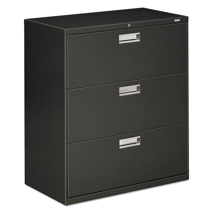 600 Series Three-Drawer Lateral File, 36w x 18d x 39.13h, Charcoal