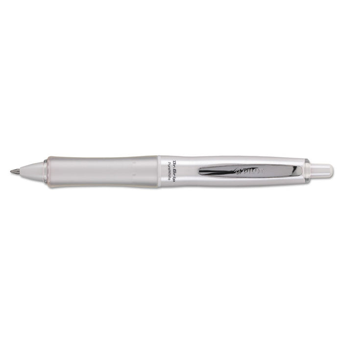 Dr. Grip PureWhite Retractable Ballpoint Pen, 1mm, Black Ink, White/Crystal Barrel