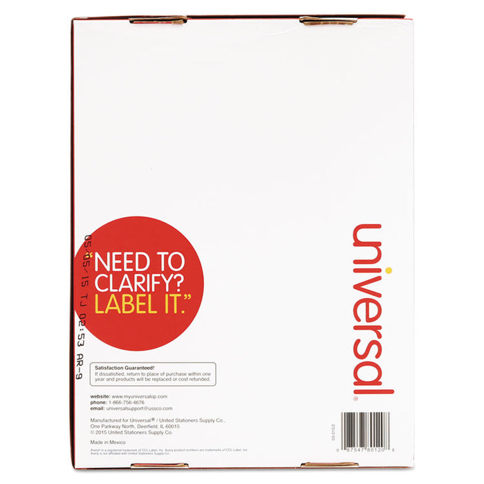 White Labels, Inkjet/Laser Printers, 1 x 2.63, White, 30/Sheet, 250 Sheets/Pack