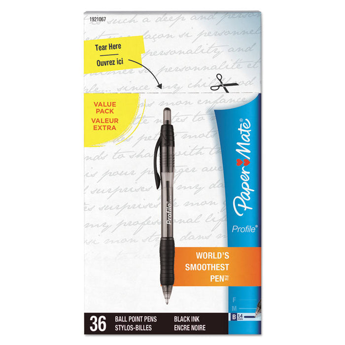 Profile Retractable Ballpoint Pen Value Pack, 1.4mm, Black Ink, Smoke Barrel, 36/Box