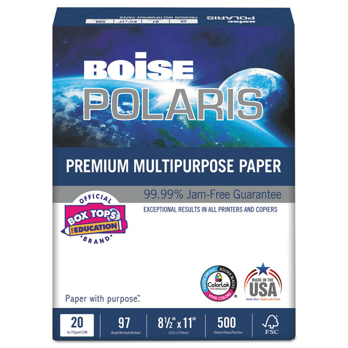 POLARIS Premium Multipurpose Paper, 97 Bright, 20lb, 8.5 x 11, White, 500 Sheets/Ream, 10 Reams/Carton, 40 Cartons/Pallet