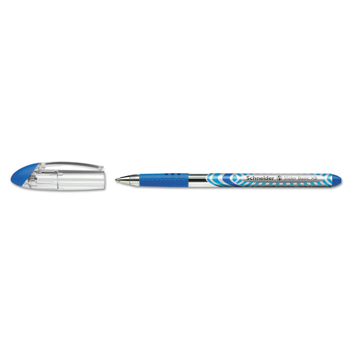 Schneider Slider Stick Ballpoint Pen, 1.4mm, Blue Ink, Blue/Silver Barrel, 10/Box