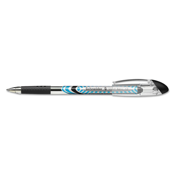 Schneider Slider Stick Ballpoint Pen, 1.4mm, Black Ink, Black/Silver Barrel, 10/Box