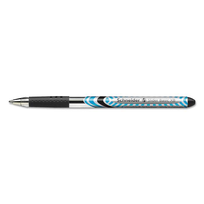 Schneider Slider Stick Ballpoint Pen, 1.4mm, Black Ink, Black/Silver Barrel, 10/Box