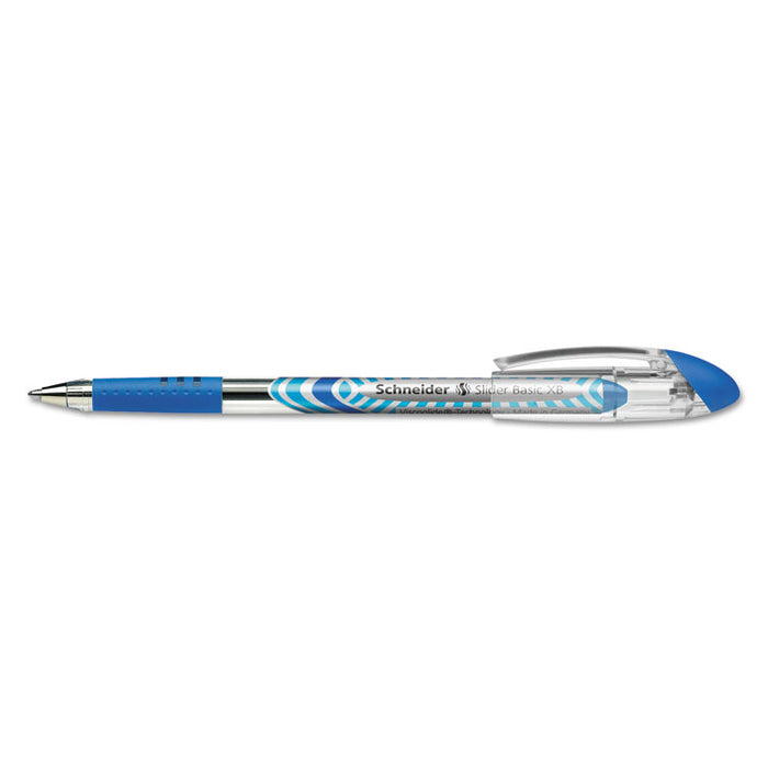 Schneider Slider Stick Ballpoint Pen, 1.4mm, Blue Ink, Blue/Silver Barrel, 10/Box