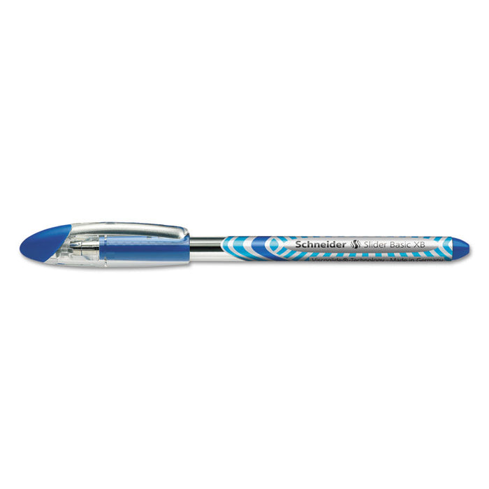 Schneider Slider Stick Ballpoint Pen, 1.4mm, Blue Ink, Blue/Silver Barrel, 10/Box