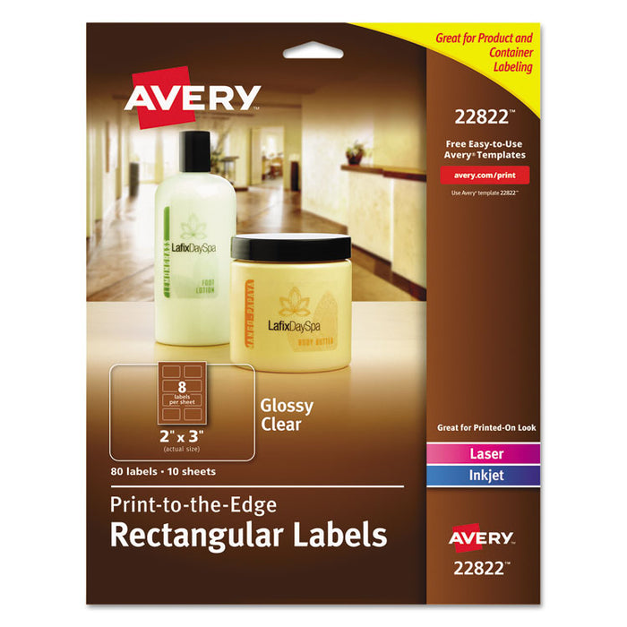 Print-to-the-Edge Labels w/ Sure Feed & Easy Peel, 2 x 3, Glossy Clear, 80/Pack