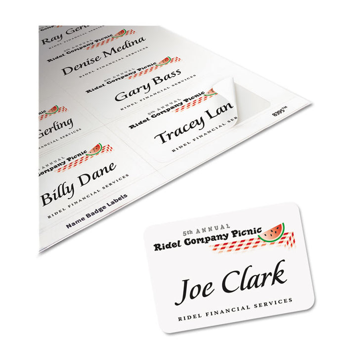 Flexible Adhesive Name Badge Labels, 3.38 x 2.33, White, 160/Pack