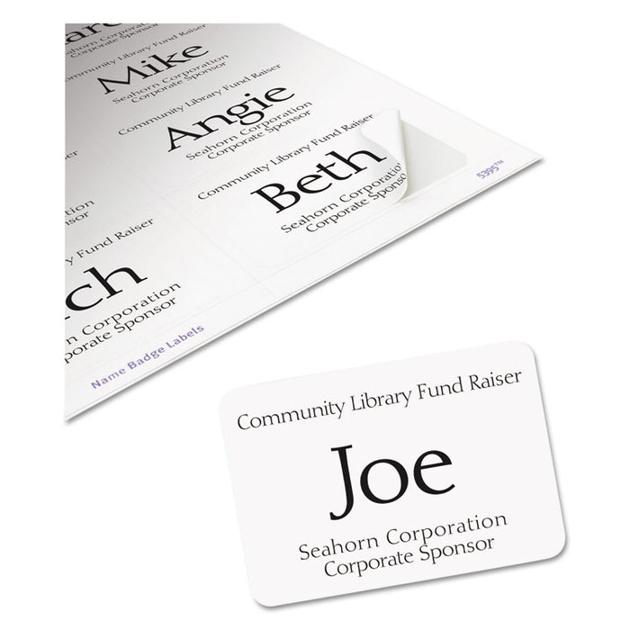 Flexible Adhesive Name Badge Labels, 3.38 x 2.33, White, 400/Box