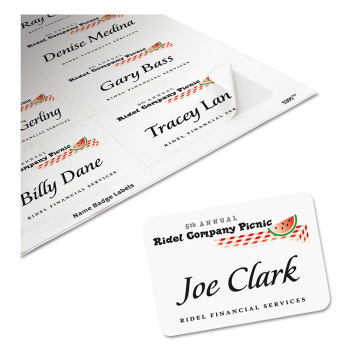 Flexible Adhesive Name Badge Labels, 3.38 x 2.33, White, 400/Box