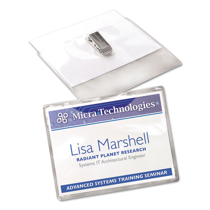 Clip-Style Name Badge Holder with Laser/Inkjet Insert, Top Load, 4 x 3, White, 40/Box