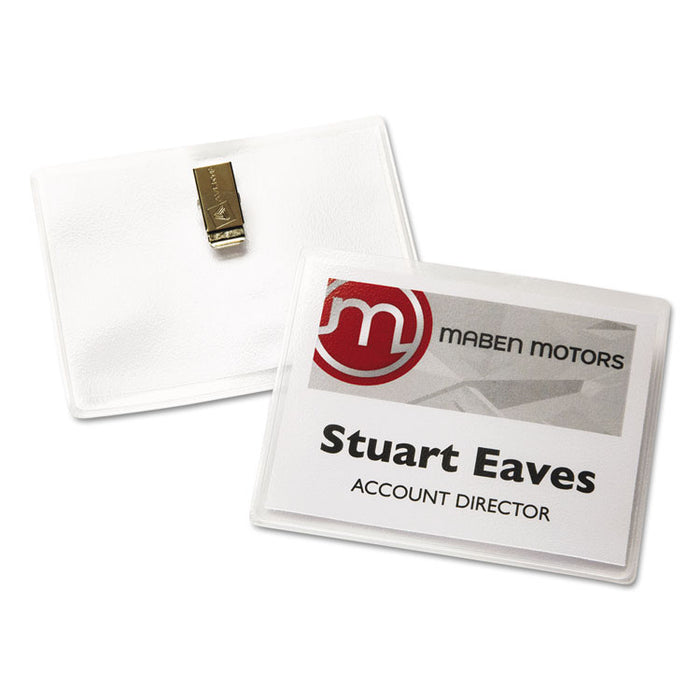 Clip-Style Name Badge Holder with Laser/Inkjet Insert, Top Load, 4 x 3, White, 40/Box