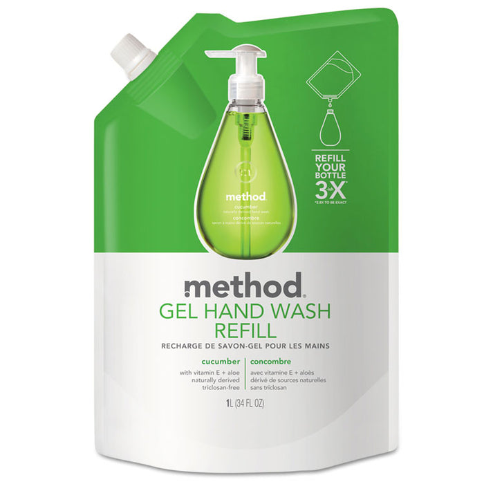 Gel Hand Wash Refill, Cucumber, 34 oz Pouch, 6/Carton