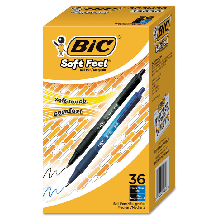 Soft Feel Retractable Ballpoint Pen, 1mm, Assorted Ink/Barrel, 36/Pack