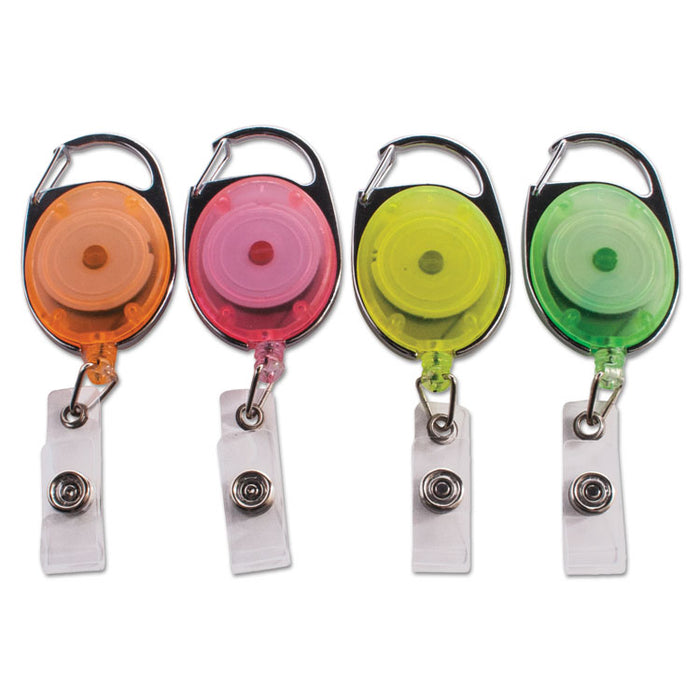 Carabiner-Style Retractable ID Card Reel, 30" Extension, Assorted Neon Colors, 20/Pack