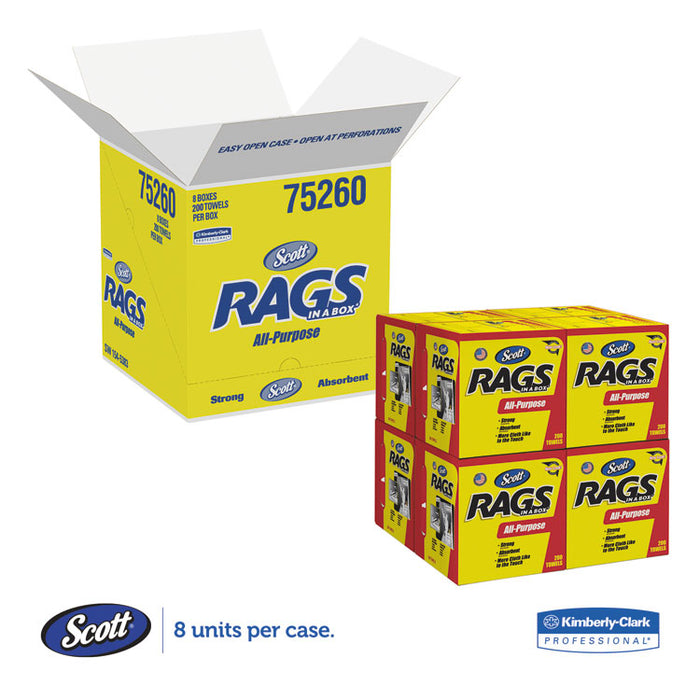 Rags in a Box, POP-UP Box, 10 x 12, White, 200/Box, 8 Boxes per Carton