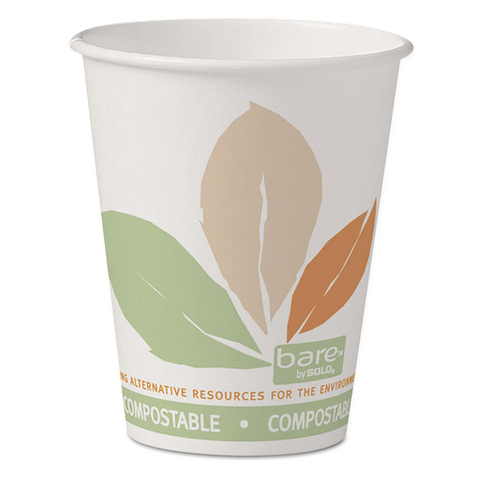 Bare by Solo Eco-Forward PLA Paper Hot Cups, 8 oz, Leaf Design, White/Green/Orange, 50/Pack