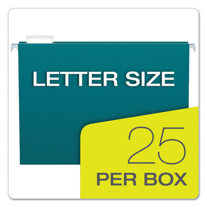 Colored Hanging Folders, Letter Size, 1/5-Cut Tab, Teal, 25/Box