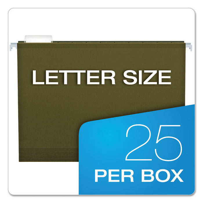 Extra Capacity Reinforced Hanging File Folders with Box Bottom, 2" Capacity, Letter Size, 1/5-Cut Tabs, Green, 25/Box