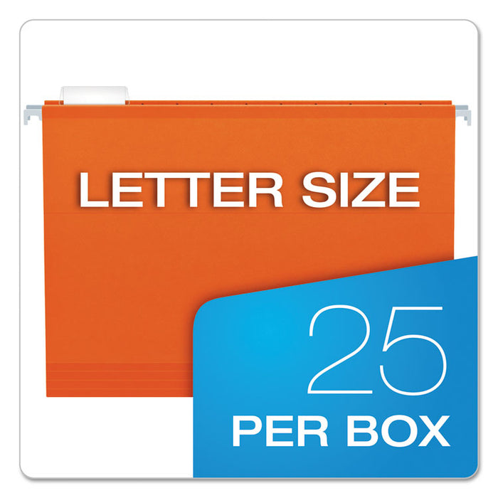 Extra Capacity Reinforced Hanging File Folders with Box Bottom, Letter Size, 1/5-Cut Tab, Orange, 25/Box