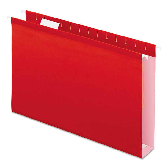 Extra Capacity Reinforced Hanging File Folders with Box Bottom, 2" Capacity, Legal Size, 1/5-Cut Tabs, Red, 25/Box