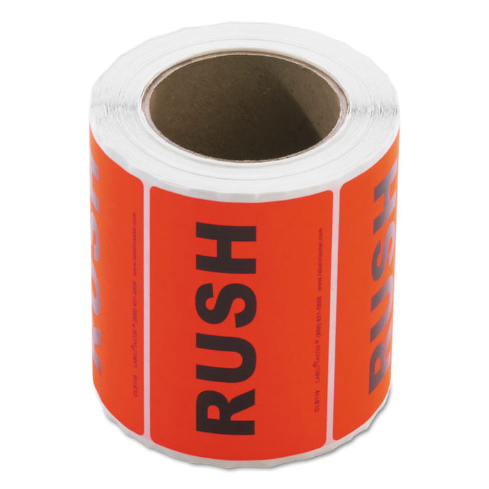 Shipping and Handling Self-Adhesive Labels, RUSH, 2.5 x 5.38, Black/Red, 500/Roll