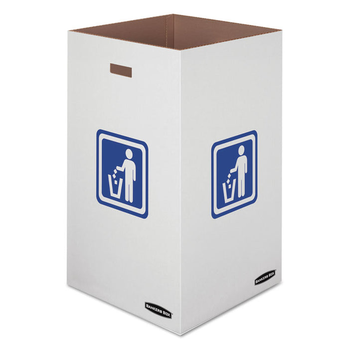 Waste and Recycling Bin, 50 gal, White, 10/Carton