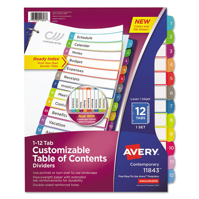 Customizable TOC Ready Index Multicolor Dividers, 1-12, Letter