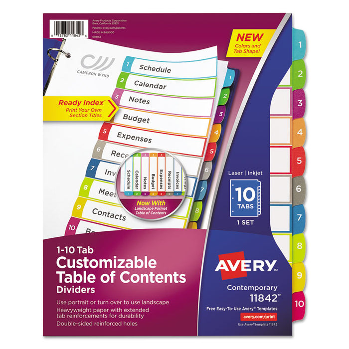 Customizable TOC Ready Index Multicolor Dividers, 1-10, Letter