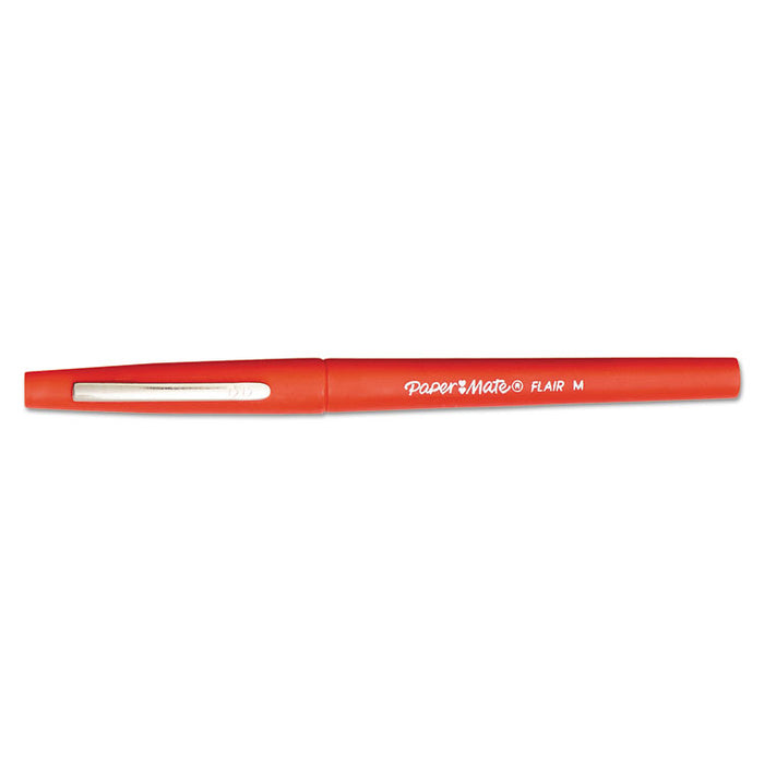 Point Guard Flair Felt Tip Porous Point Pen, Stick, Bold 1.4 mm, Red Ink, Red Barrel, 36/Box