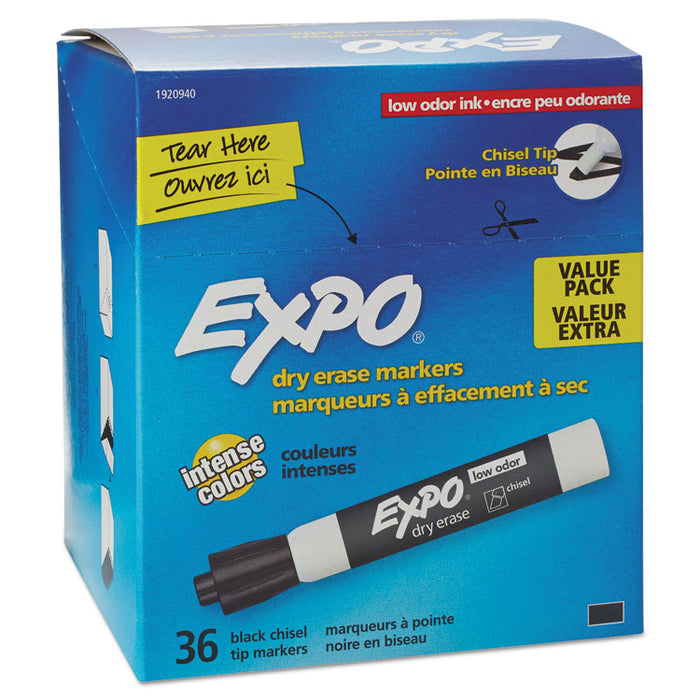 Low-Odor Dry-Erase Marker, Broad Chisel Tip, Black, 36/Box