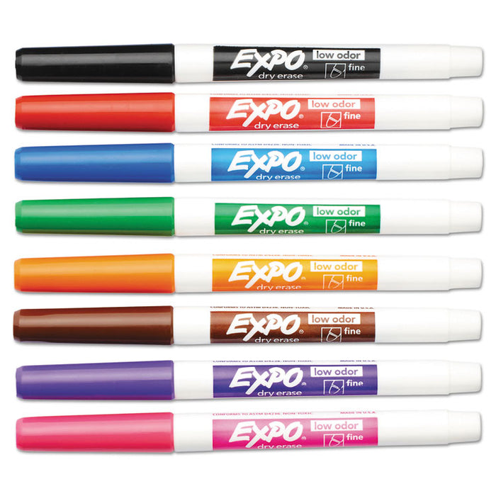 Low-Odor Dry-Erase Marker, Fine Bullet Tip, Assorted Colors, 8/Set