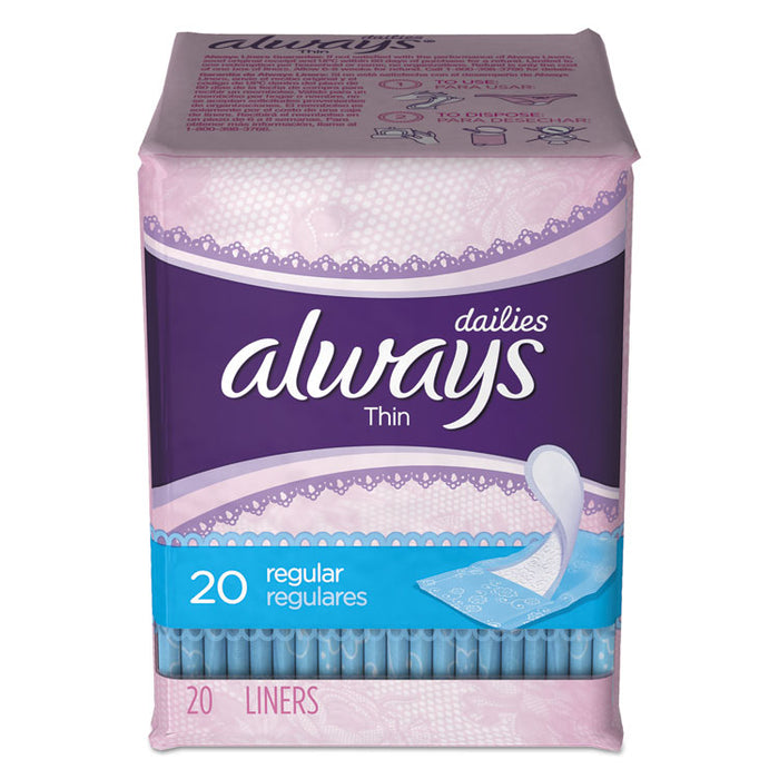 Thin Daily Panty Liners, Regular, 20/Pack, 24 Packs/Carton