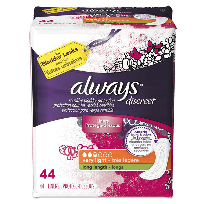 Discreet Incontinence Liners, Very Light Absorbency, Long, 44/Pack