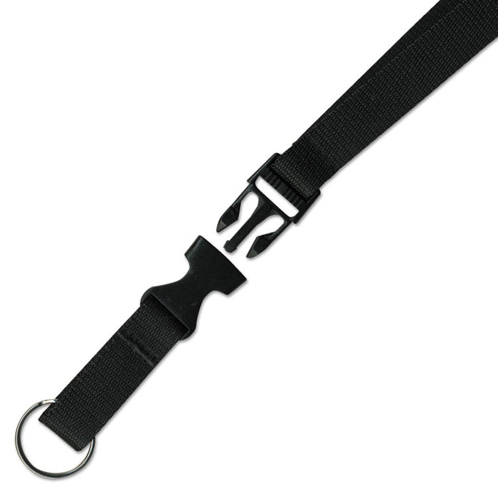 Deluxe Lanyards, Ring Style, 26"-48"" Long, Black, 12/Pack