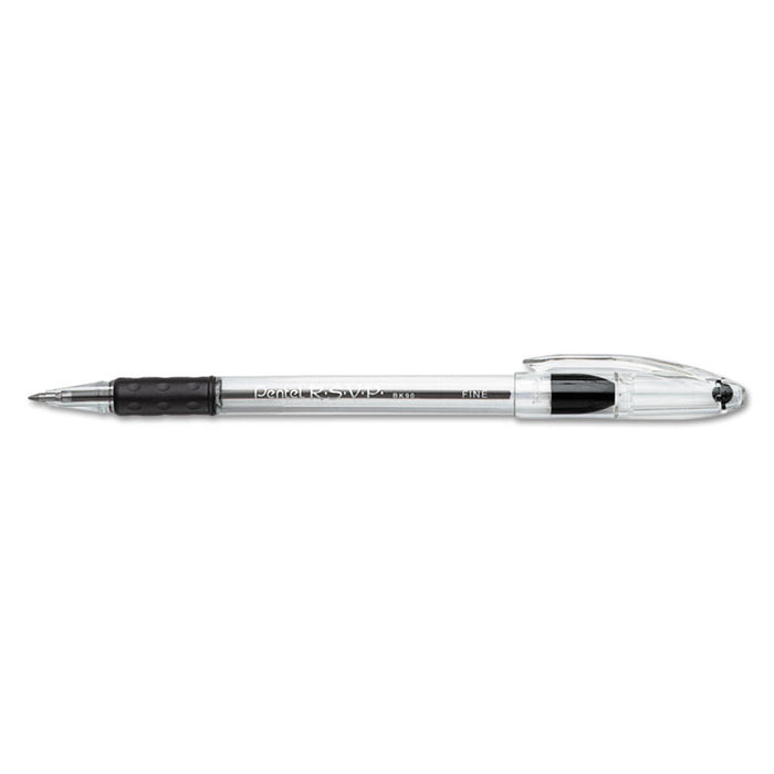 R.S.V.P. Ballpoint Pen, Stick, Fine 0.7 mm, Black Ink, Clear/Black Barrel, Dozen