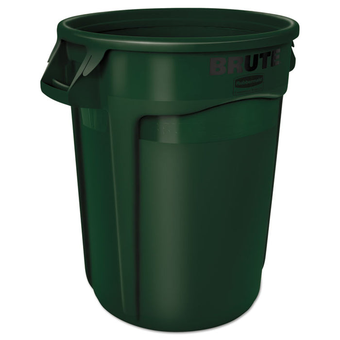 Round Brute Container, Plastic, 32 gal, Dark Green