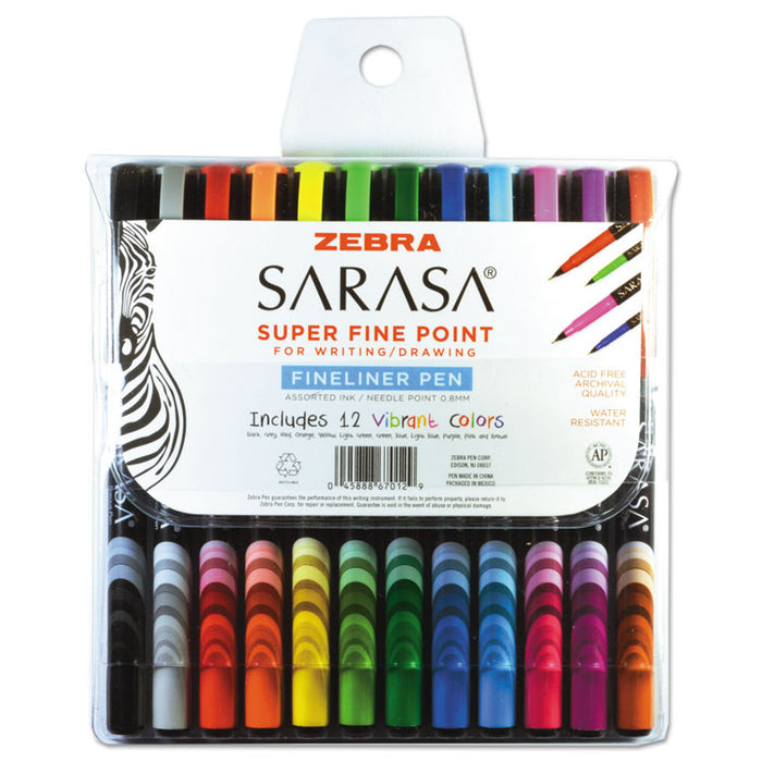 Sarasa Stick Porous Point Pen, Fine 0.8mm, Assorted Ink/Barrel, 12/Set