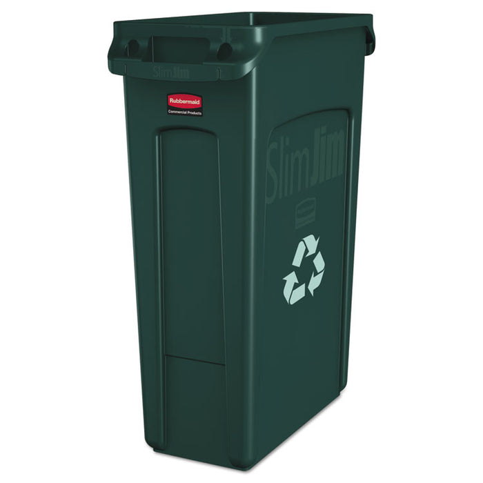 Slim Jim Recycling Container with Venting Channels, Plastic, 23 gal, Green