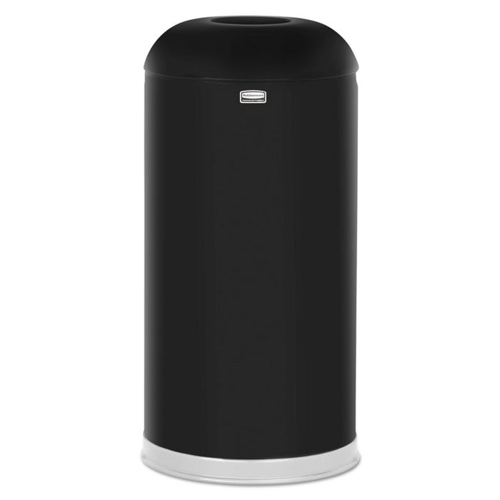 Round Top Open Top Waste Receptacle, 15 gal, 15" Diameter, Black, Steel