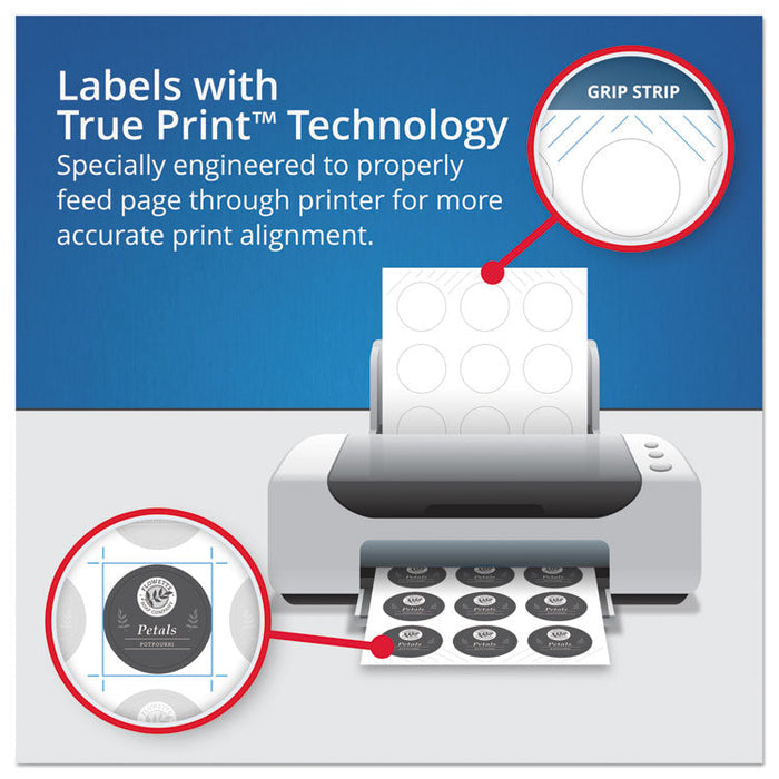 Round Print-to-the Edge Labels with Sure Feed and Easy Peel, 2" dia, Glossy White, 120/PK