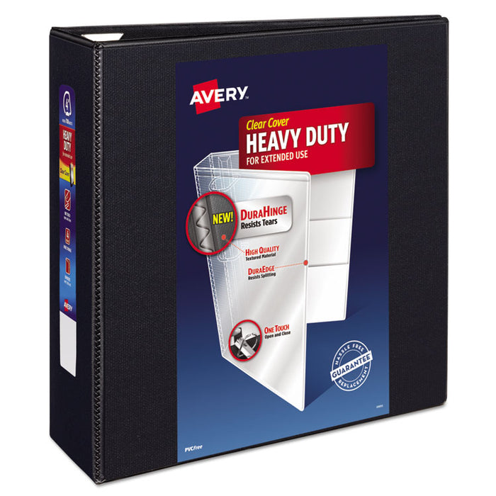 Heavy-Duty View Binder with DuraHinge and Locking One Touch EZD Rings, 3 Rings, 4" Capacity, 11 x 8.5, Black