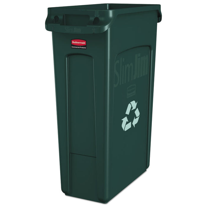 Slim Jim Recycling Container, Rectangular, 23 gal, Black/Blue/Green