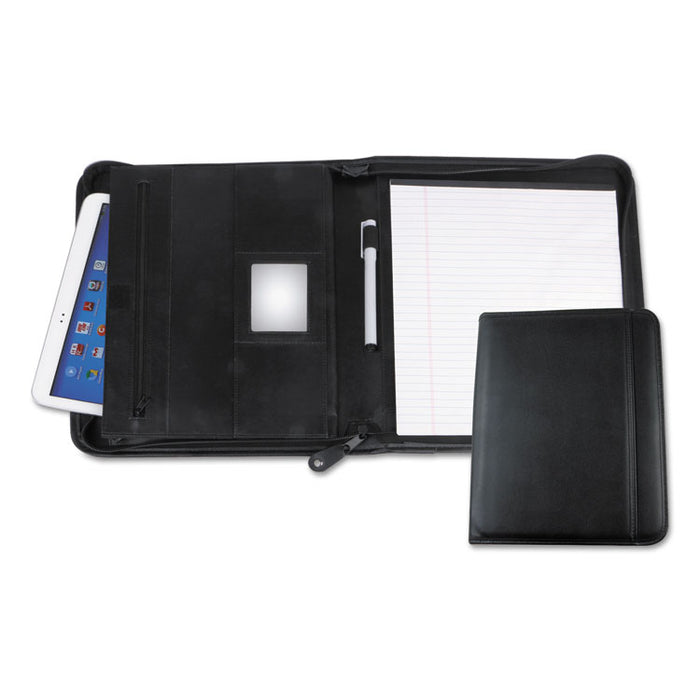 Leather Textured Zippered PadFolio with Tablet Pocket, 10 3/4 x 13 1/8, Black