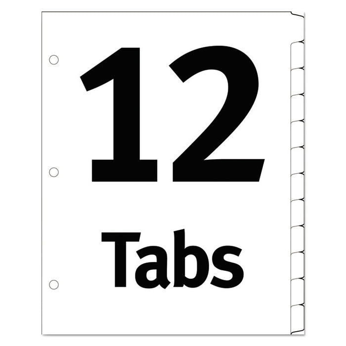 Table 'n Tabs Dividers, 12-Tab, 1 to 12, 11 x 8.5, White, 1 Set