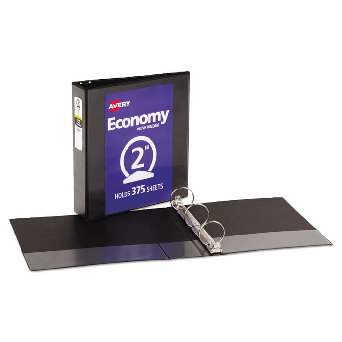 Economy View Binder with Round Rings , 3 Rings, 2" Capacity, 11 x 8.5, Black