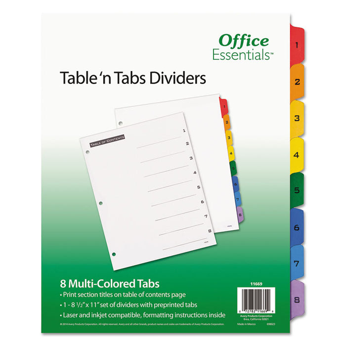 Table 'n Tabs Dividers, 8-Tab, 1 to 8, 11 x 8.5, White, 1 Set