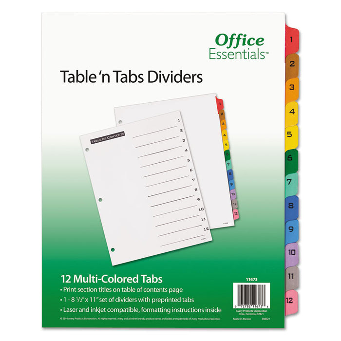 Table 'n Tabs Dividers, 12-Tab, 1 to 12, 11 x 8.5, White, 1 Set