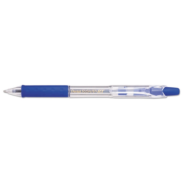 R.S.V.P. RT Retractable Ballpoint Pen, Medium 1mm, Blue Ink, Clear Barrel, Dozen